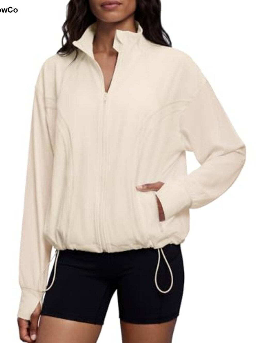 Oversized Cropped Athletic Jacket with Thumbholes